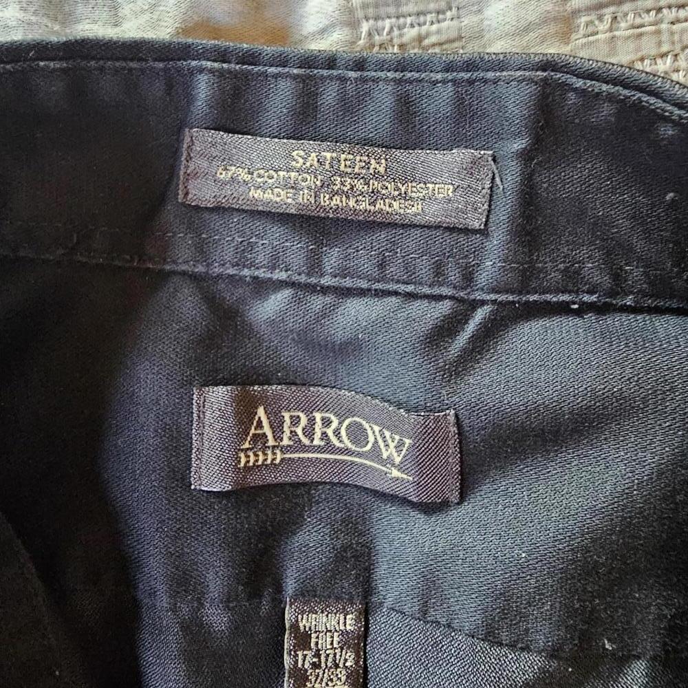 Arrow Men's Black Wrinkle-Free Sateen Dress Shirt XL - Picture 2 of 3